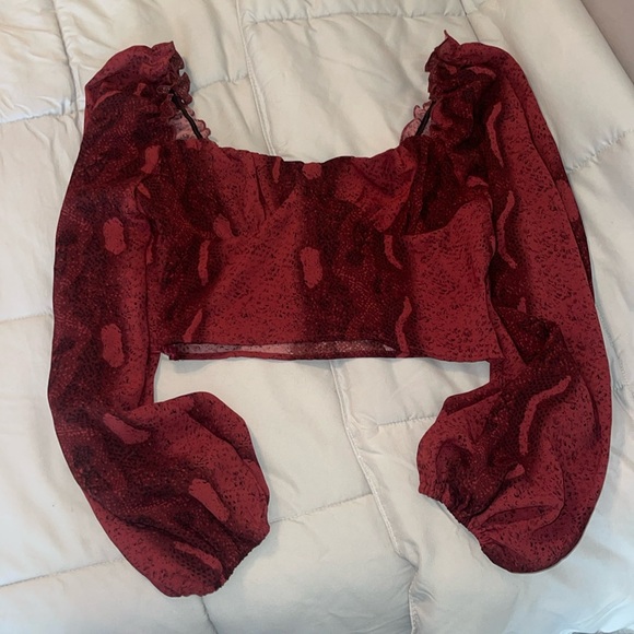 Snakeskin Print Lantern Sleeve Sweetheart Neck Bustier Top - Picture 2 of 4